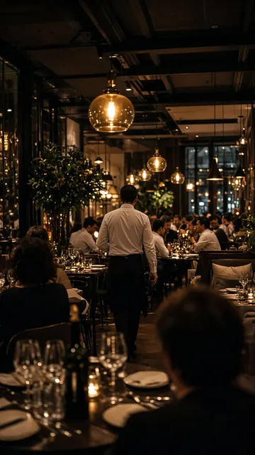 Ejemplo de reel: sala de un restaurante en hora punta con luz cálida